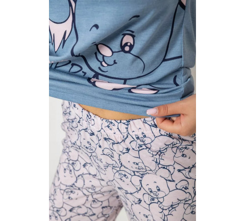 Піжама жіноча з принтом, колір джинс, 243R7105