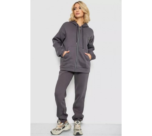 Спортивный женский костюм на флисе на молнии, цвет серый, 247R1060 Спортивный женский костюм на флисе на молнии, цвет серый, 247R1060