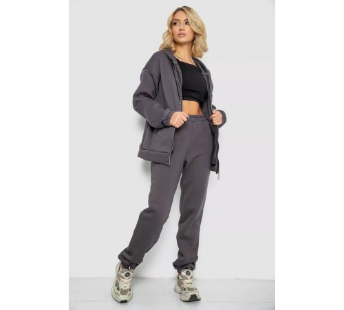 Спортивный женский костюм на флисе на молнии, цвет серый, 247R1060 Спортивный женский костюм на флисе на молнии, цвет серый, 247R1060