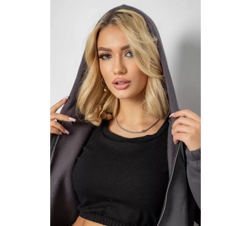 Спортивный женский костюм на флисе на молнии, цвет серый, 247R1060 Спортивный женский костюм на флисе на молнии, цвет серый, 247R1060