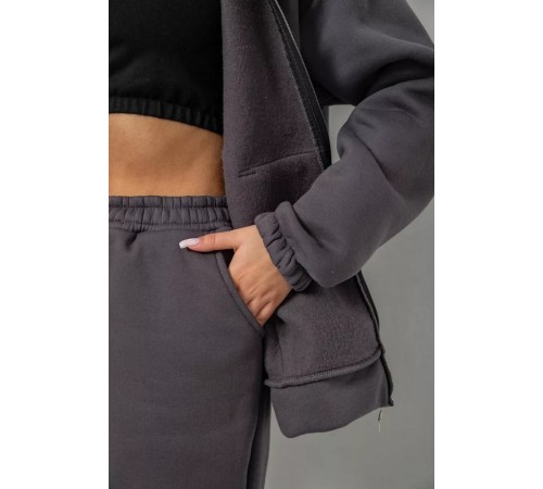 Спортивный женский костюм на флисе на молнии, цвет серый, 247R1060 Спортивный женский костюм на флисе на молнии, цвет серый, 247R1060