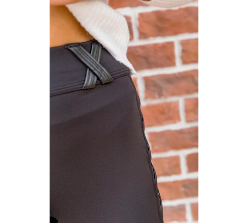 Однотонні чорні лосини зі вставками із шкірзаму 172R119