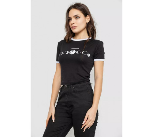 Футболка-топ жіноча з принтом, колір чорний, 244R614