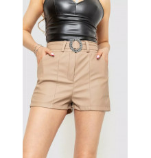Шорти жіночі класичні екошкіра, колір бежевий, 190R003-5