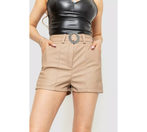 Шорти жіночі класичні екошкіра, колір бежевий, 190R003-5