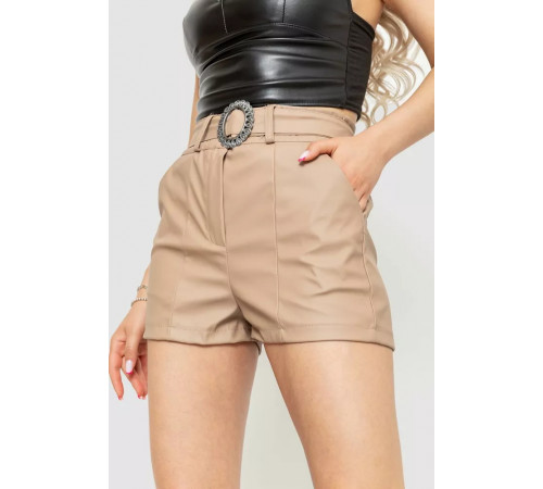 Шорти жіночі класичні екошкіра, колір бежевий, 190R003-5