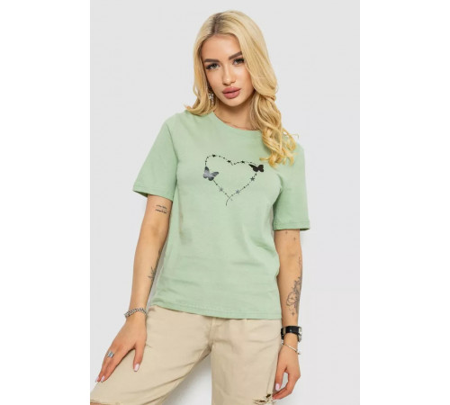 Женская футболка с принтом, цвет оливковый, 241R125.