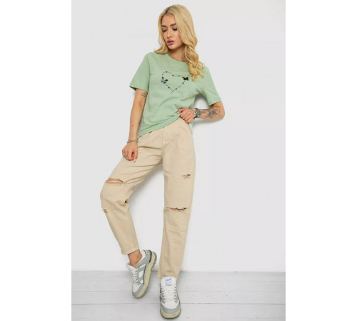 Женская футболка с принтом, цвет оливковый, 241R125.
