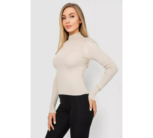 Водолазка женская в рубчик, цвет светло-бежевый, 214R91306.