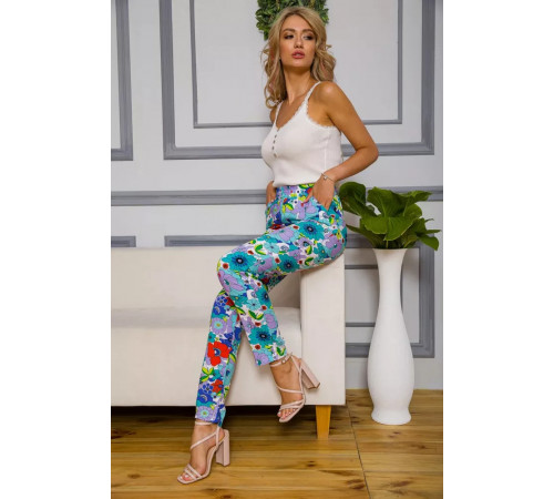 Женские брюки на резинке, мятного цвета с узором, 172R076-1.