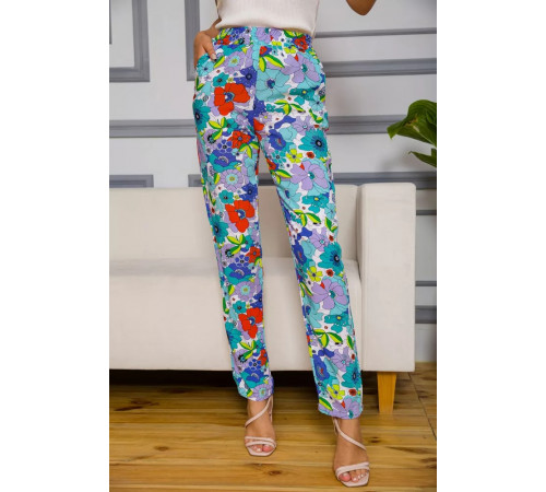 Женские брюки на резинке, мятного цвета с узором, 172R076-1.