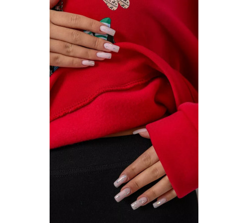 Батник жіночий на флісі з новорічним принтом, колір червоний, 241R4002