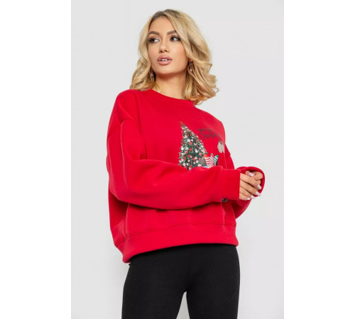 Батник жіночий на флісі з новорічним принтом, колір червоний, 241R4002