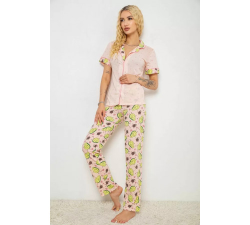 Жіноча піжама з принтом, колір персиковий, 243R7091