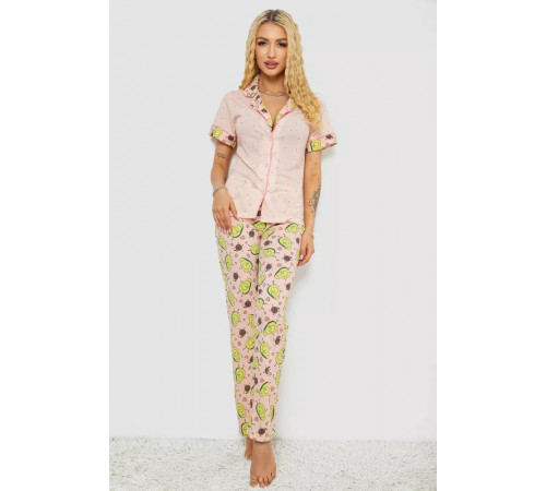 Жіноча піжама з принтом, колір персиковий, 243R7091