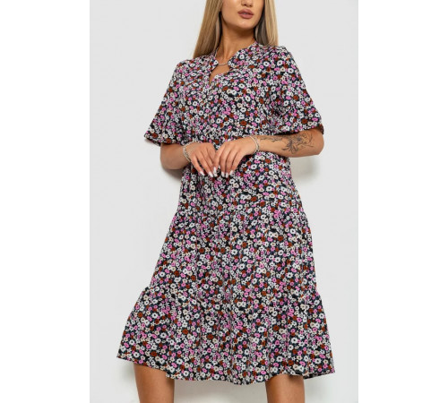 Плаття з квітковим принтом, колір чорно-рожевий, 102R5251-1