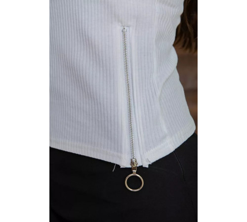 Майка жіноча, з декоративними блискавками, білого кольору, 180R232