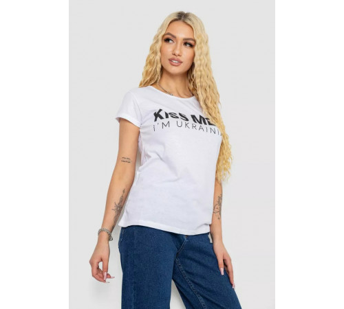 Футболка жіноча з патріотичним принтом, колір білий, 244R2213-1