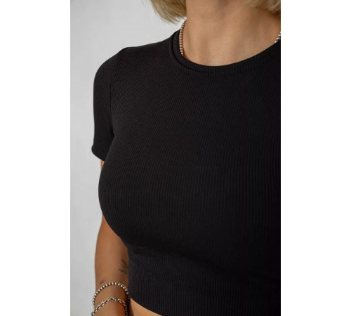Футболка - топ жіноча в рубчик, колір чорний, 238R58210