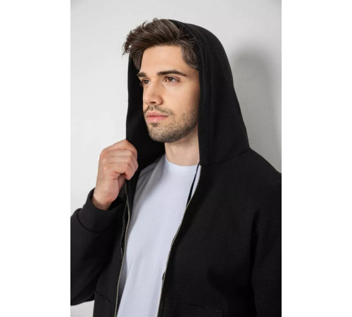 Кофта чоловіча на блискавці з капюшоном, колір чорний, 238R103