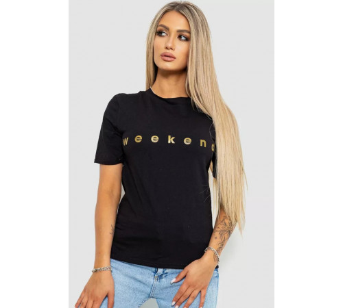 Женская футболка с принтом, цвет черный, 238R57378