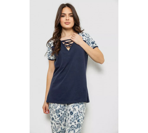 Жіноча піжама з принтом, колір синій, 243R1602-001