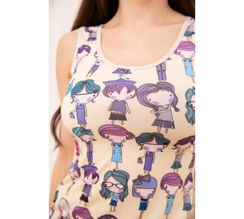 Жіноча майка, з мультяшним принтом, колір Бежевий, 172R4001