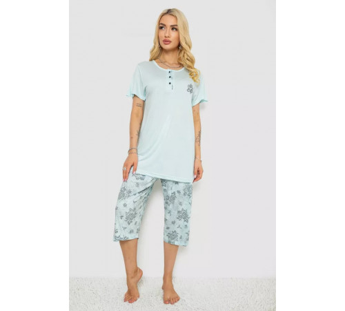 Піжама жіноча з принтом, колір м'ятний, 243R6788