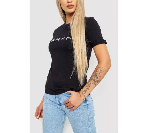 Женская футболка с принтом, цвет черный, 238R57396