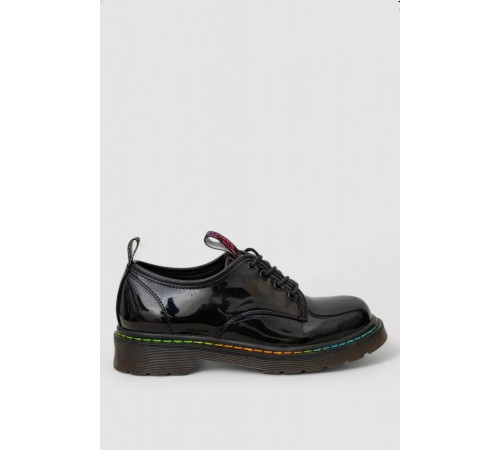 Лофери жіночі на шнурках лакові, колір чорний, 248RRT17-6