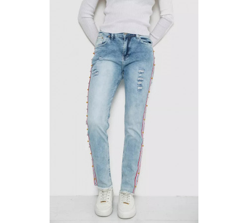 Джинси жіночі з лампасами, колір блакитний, 247R1547