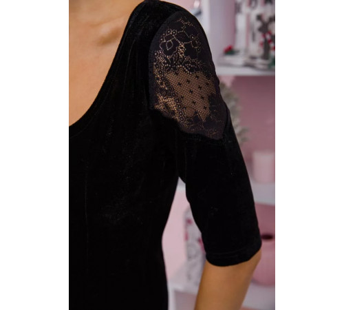 Приталена чорна сукня, з мереживом на рукавах, 167R800