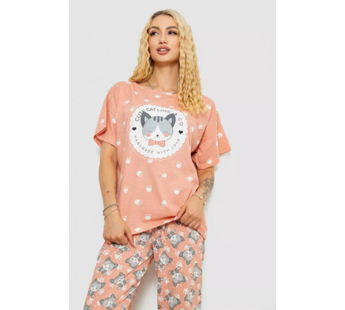 Піжама жіноча з принтом, колір персиковий, 243R15448