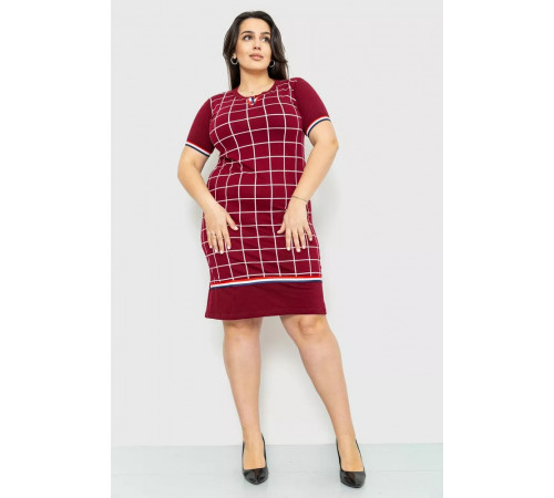 Сукня в клітку повсякденна, колір бордовий, 231R6234