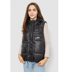Жилет жіночий однотонний з капюшоном, колір чорний, 244R810