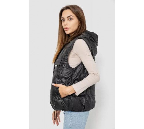 Жилет жіночий однотонний з капюшоном, колір чорний, 244R810