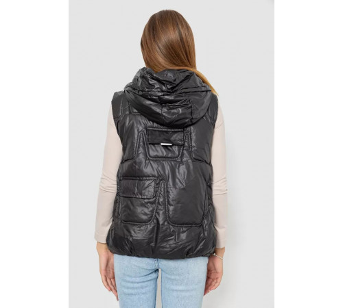 Жилет жіночий однотонний з капюшоном, колір чорний, 244R810