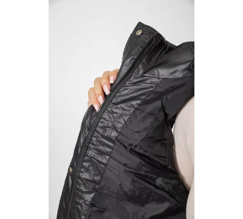 Жилет жіночий однотонний з капюшоном, колір чорний, 244R810