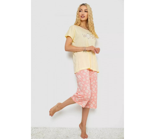 Піжама жіноча з принтом, колір жовтий, 243R7075