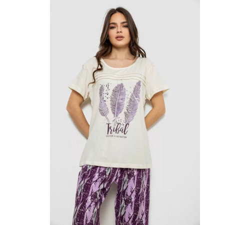 Женская пижама с принтом, цвет молочный, 243R1602-002.