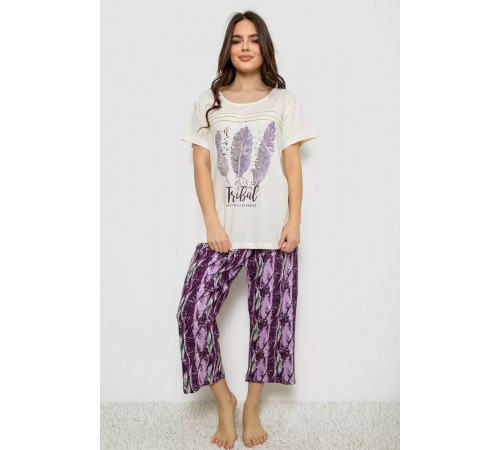 Женская пижама с принтом, цвет молочный, 243R1602-002.