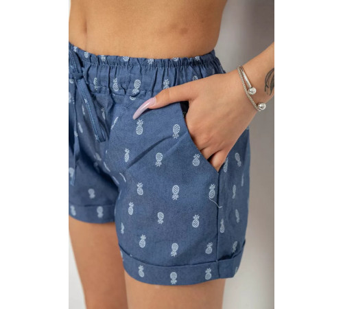 Шорти жіночі з принтом, колір джинс, 238R7164-2