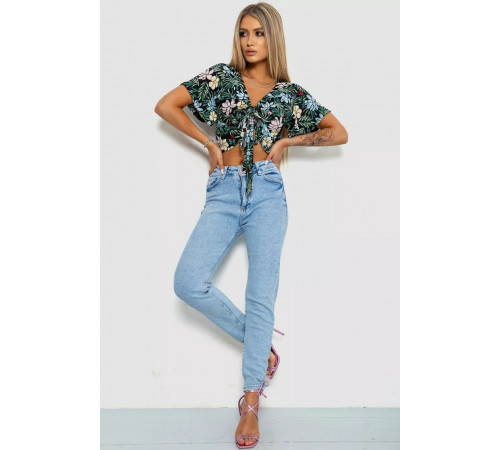 Блуза-топ з квітковим принтом, колір чорно-зелений, 244R292