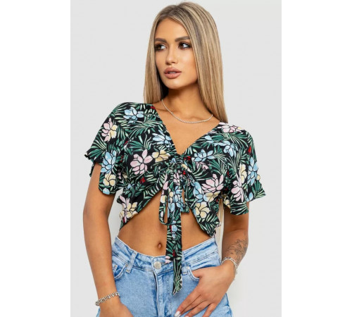 Блуза-топ з квітковим принтом, колір чорно-зелений, 244R292