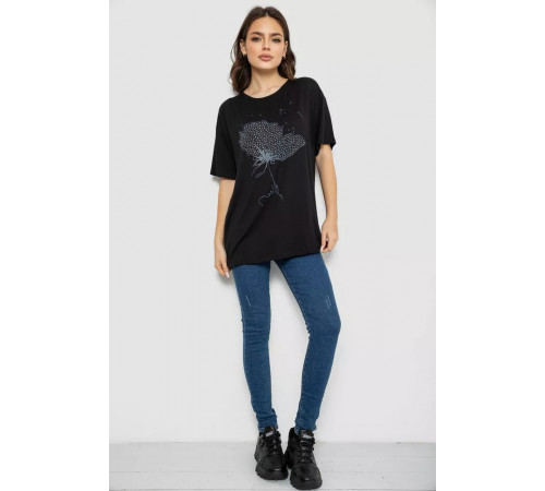 Футболка жіноча з принтом, колір чорний, 244R602