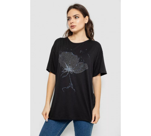 Футболка жіноча з принтом, колір чорний, 244R602