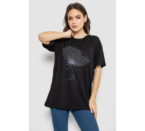 Футболка жіноча з принтом, колір чорний, 244R602