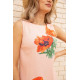 Короткое платье из льна, с цветами Маки, цвет Персиковый, 172R019-1