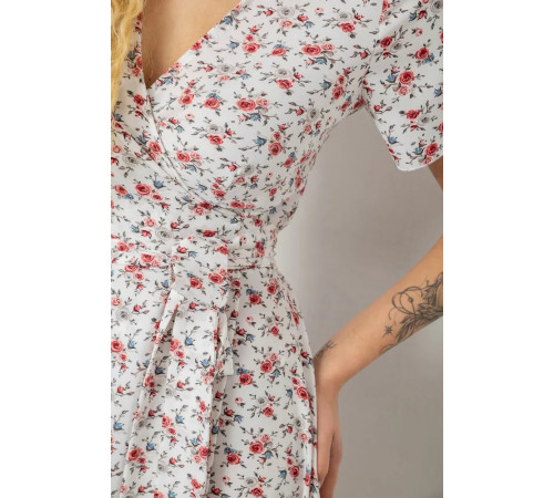 Сарафан на запах софт, колір біло-червоний, 241R173