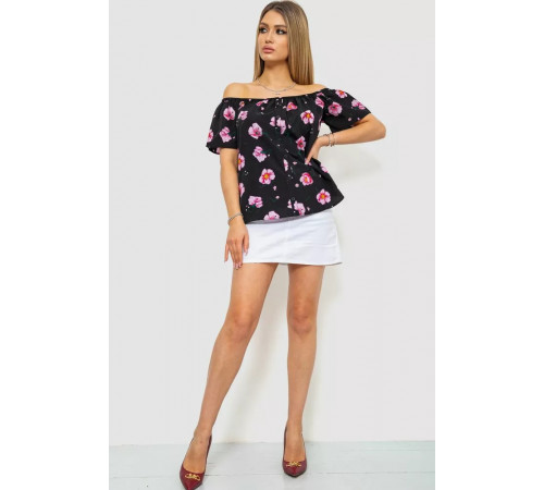 Блуза с цветочным принтом, цвет черно-сиреневый, 244R088.